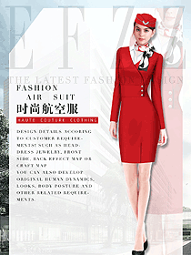 時尚紅色連衣裙款空姐制服設計圖828