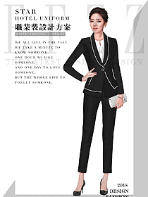 新款黑色女秋冬職業(yè)裝制服設(shè)計(jì)圖1604