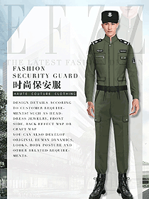 新款軍綠色男款長袖保安服服裝款式效果圖413