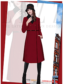 時(shí)尚棗紅色女職業(yè)裝大衣服裝款式效果圖279
