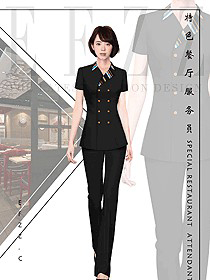 短袖女款快餐廳服務(wù)員制服設(shè)計圖364