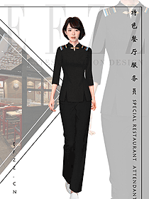黑色女款快餐廳服務員制服設計圖370