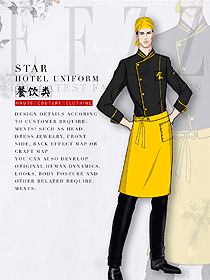 原創制服設計亮黃色男款廚師服款式圖484
