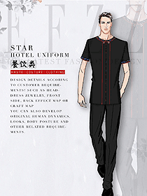 黑色短袖男款中餐服務員服裝款式圖2096