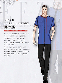 原創制服設計淺藍色中餐服務員服裝款式圖2097