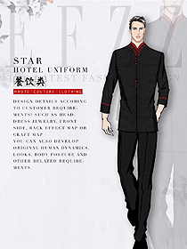 黑色長袖男款中餐服務員制服款式圖2104