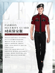 時尚深紅色短袖保安服設計圖381