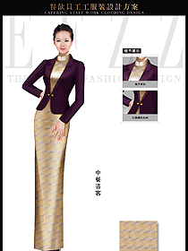 時尚金色長裙款中餐迎賓服裝款式設計圖833