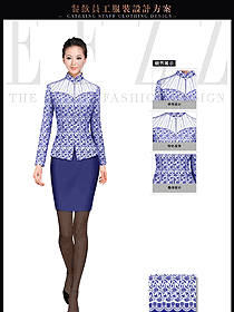 中式酒店女款餐飲服務員制服設計圖1720