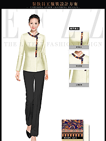 時尚卡其色中餐廳女服務員制服設計圖1734