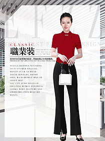 時(shí)尚深紅色女職業(yè)裝短袖襯衫款式圖392