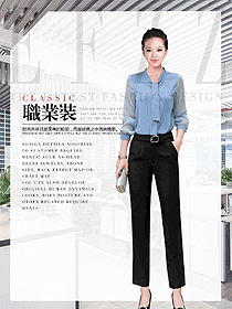 時(shí)尚淺藍(lán)色女職業(yè)裝長(zhǎng)袖襯衫制服設(shè)計(jì)圖384