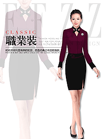 時(shí)尚紫紅色女職業(yè)裝長袖襯衫制服設(shè)計(jì)圖372