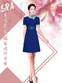 深藍色水療會所咨客服裝款式圖522