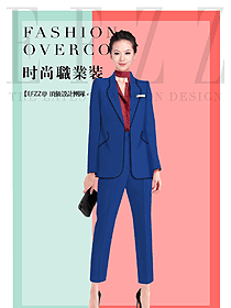 新款藍色女秋冬職業裝制服設計圖1642
