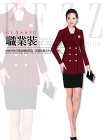 原創制服設計暗紅色女秋冬職業裝設計圖1737