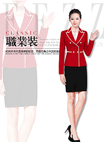 時尚紅色女秋冬職業裝制服設計圖1739