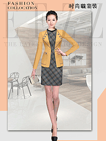 時尚淺黃色女秋冬職業裝制服設計圖1757