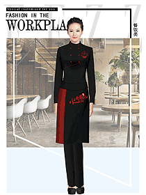 黑色長(zhǎng)袖女款快餐廳服務(wù)員制服設(shè)計(jì)圖376