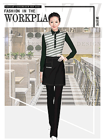 長袖女款快餐廳服務員制服設計圖388