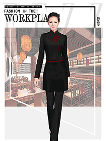 原創制服設計中式女款服務員服裝款式圖395
