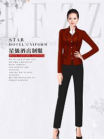 原創制服設計紅色修身款款酒店大堂制服設計圖1232