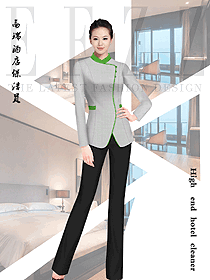 原創(chuàng)設(shè)計淺灰色長袖女款客房服務(wù)員服裝款式圖635