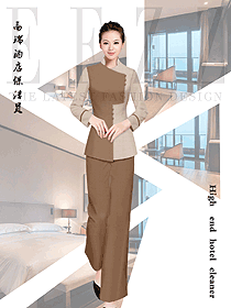 卡其色女款星級(jí)酒店客房服務(wù)員制服設(shè)計(jì)圖636