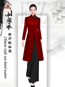 長(zhǎng)袖女款中餐服務(wù)員服裝款式圖2088