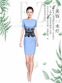 新款淺藍色短袖女款按摩技師服款式設計圖1481