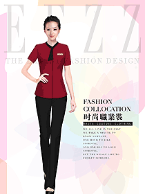 紅色短袖女款美容技師制服設計圖699