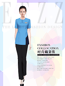 藍色短袖女款美容會所服裝款式圖689