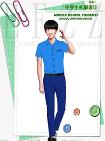 藍色短袖男款學生服校服款式設計圖111