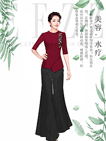 時(shí)尚棗紅色水療會(huì)所咨客制服設(shè)計(jì)圖536