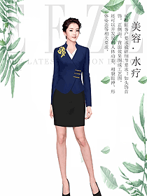 藏藍色顯氣質女款總臺收銀接待制服設計圖494