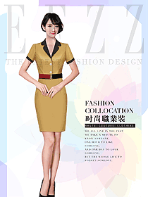 淺黃色夏裝連衣裙制服設計圖1091