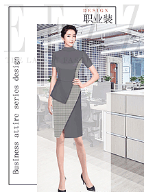 灰色立領女士短袖職業夏裝1269
