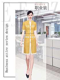 米黃色V領連衣裙手稿設計圖1282