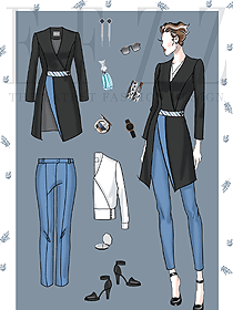 中長款修身OL通勤裝原創手繪稿2135款