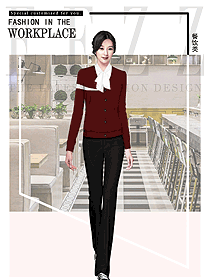 深紅色女款快餐店服務(wù)員制服設(shè)計圖529