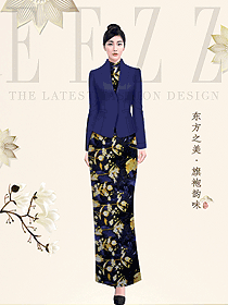 原創(chuàng)中餐迎賓旗袍制服設(shè)計(jì)圖1002