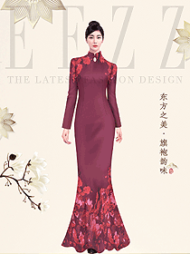 原創酒店餐飲迎賓旗袍服裝設計圖1006