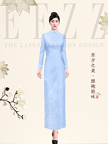 原創淺藍色酒店咨客旗袍服裝設計圖1009