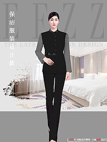 黑色素雅女清潔員工制服團體設計圖375
