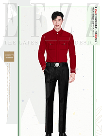紅色長(zhǎng)袖襯衫保安員制服定制款