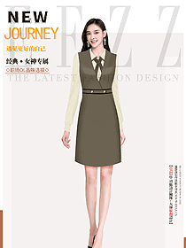 橄欖綠長裙款職業女套裝設計圖