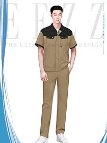 撞色夏季男裝工程服裝員工制服設計效果圖