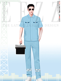 短款淺藍色員工工作服定做款高清大圖