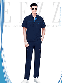 夏裝藏藍(lán)色男款工作服定制款服裝圖