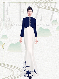 酒店制服青花瓷系列員工服裝定制設計圖